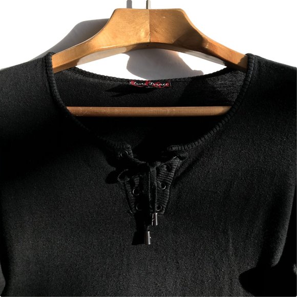 Claire France Black Lace up Knit Sweater Women 2x - Picture 2 of 7